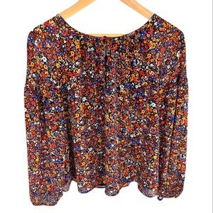 J. Crew Factory Multicolor Floral Long-Sleeve Crinkle Peasant Blouse